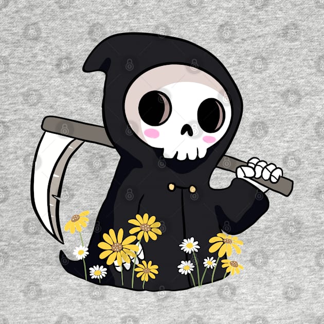 Cute grim reaper with daisy flowers by Yarafantasyart